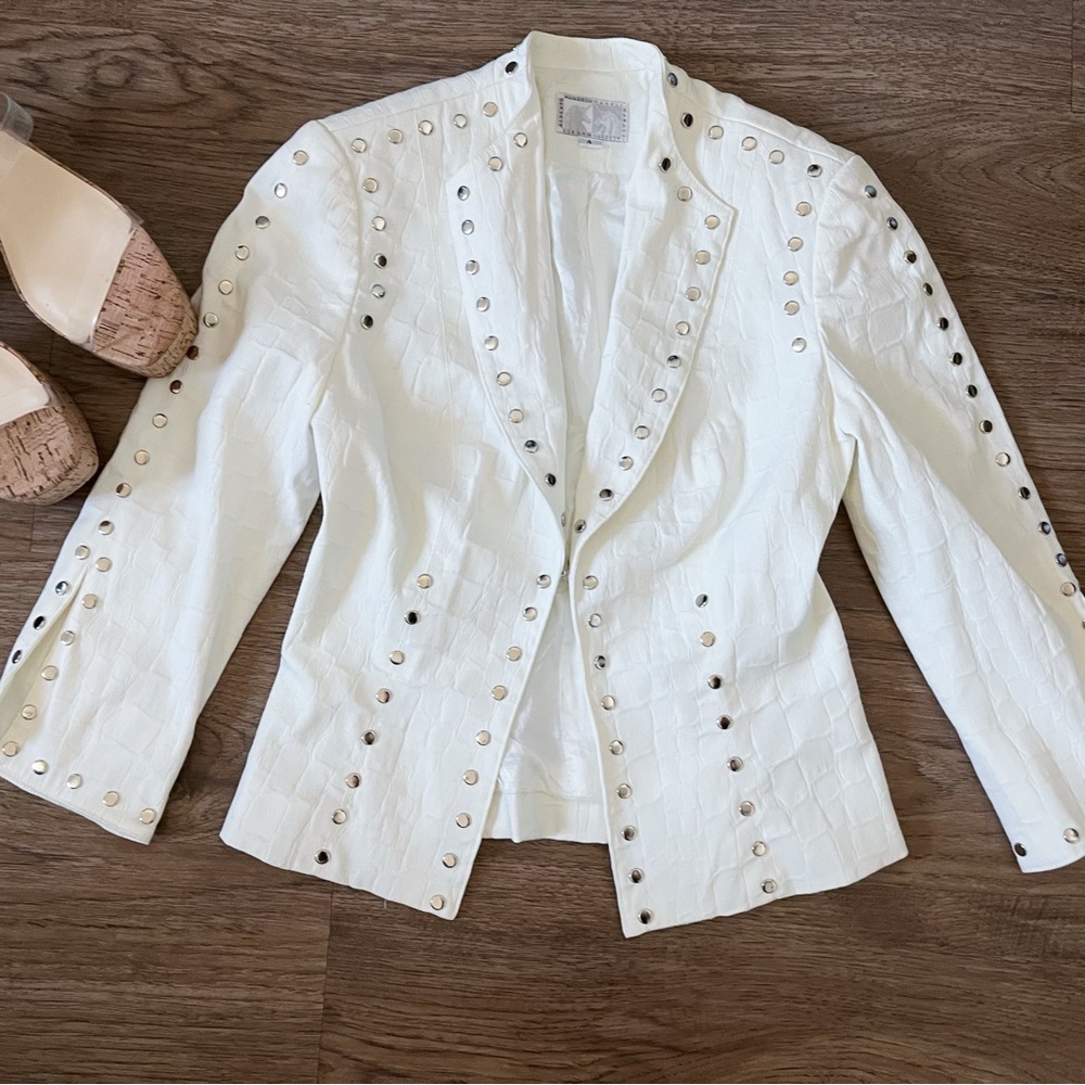 *SOLD* Alberto Makali White Blazer with Silver Grommet Details